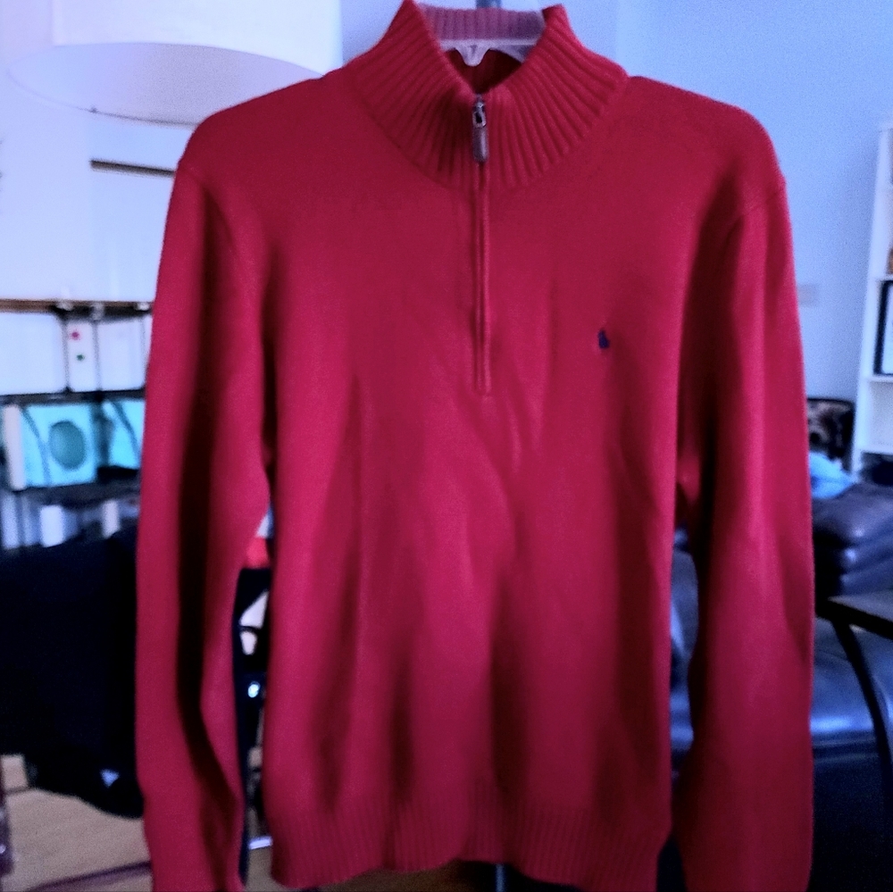 Vintage Polo by Ralph Lauren Dark Red Quarter-Zip Sweater size Large - Picture 2 of 7